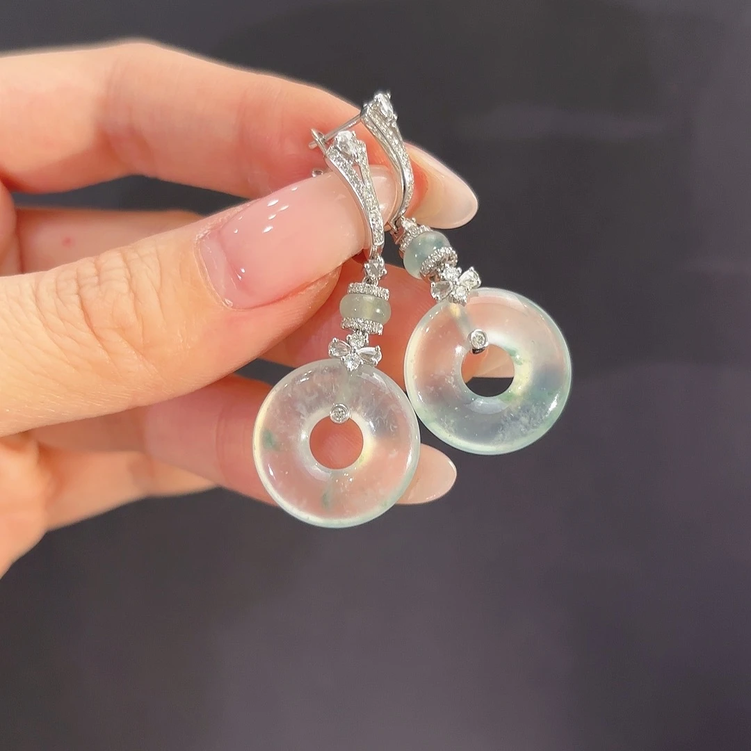 默***默翡翠18K金镶嵌耳饰甜甜圈耳饰多人不退不换