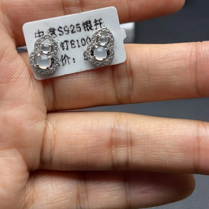 翡翠耳饰银S925镶嵌耳钉