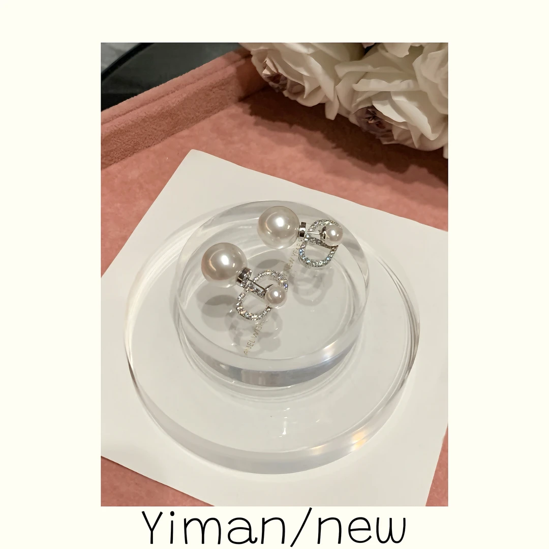 铜合金合成锆石耳饰 法式银色猪鼻子珠珠吊坠耳钉MZ3814