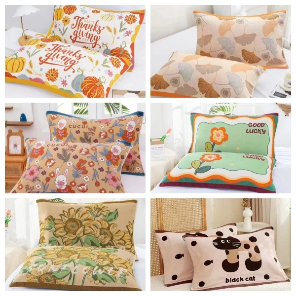 清仓枕巾【 花型不挑花色 】 多层纯棉纱布提花枕巾一对