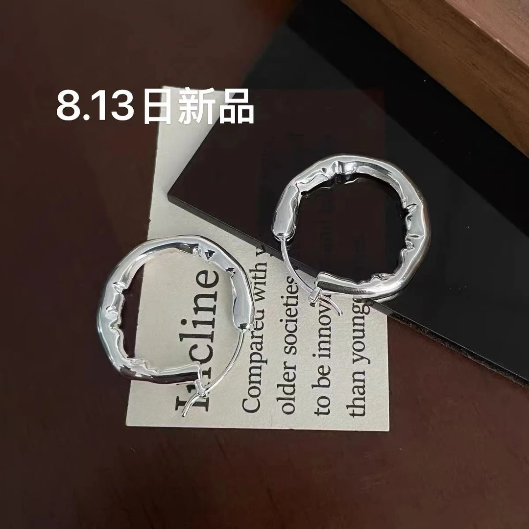 925银耳饰 e1959  简韩 经典款 树枝圈圈耳环 褶皱