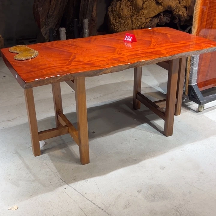 尼***长木原木大板桌+支架底座