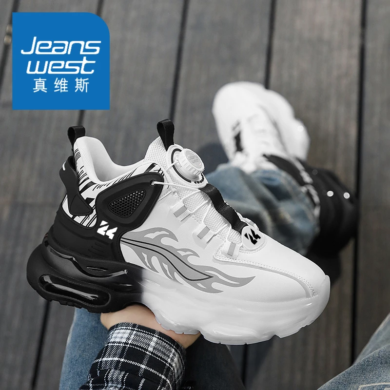Jeanswest/真维斯男鞋秋冬爆款旋转纽扣气垫运动鞋跑步厚底老爹鞋