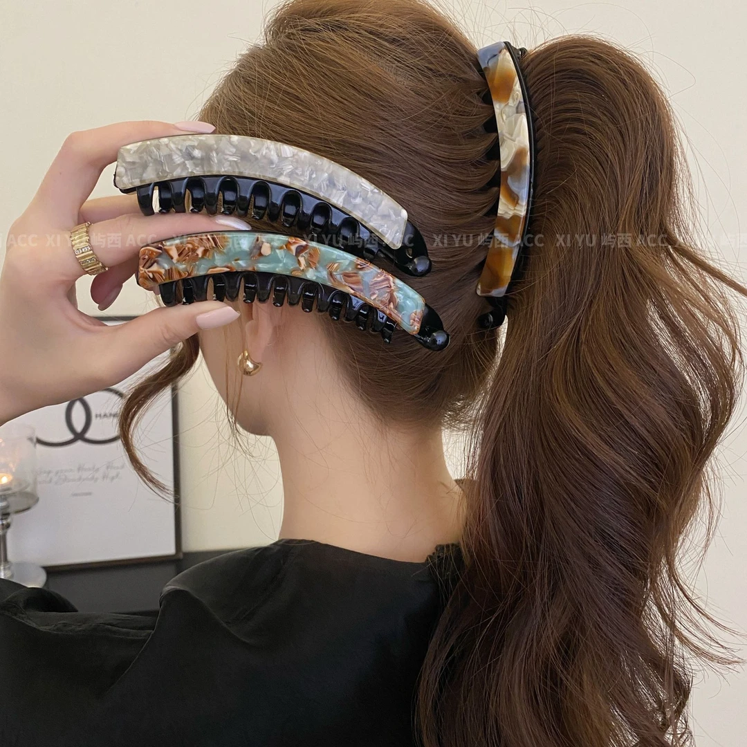 高马尾香蕉夹醋酸花纹慵懒简约韩系复古大号气质竖式发卡新款头饰