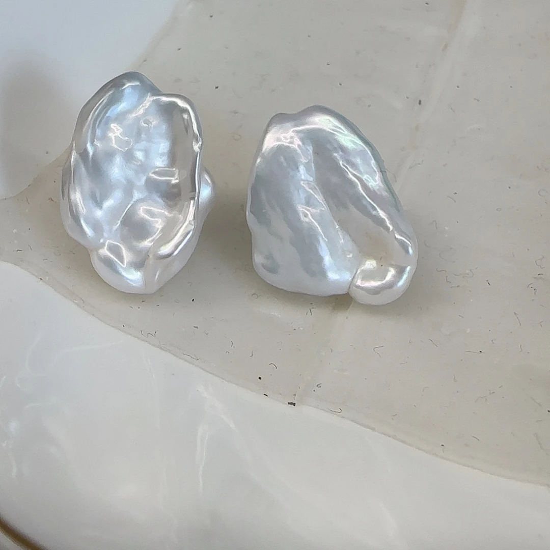 淡水珍珠耳饰银S925镶嵌沫*