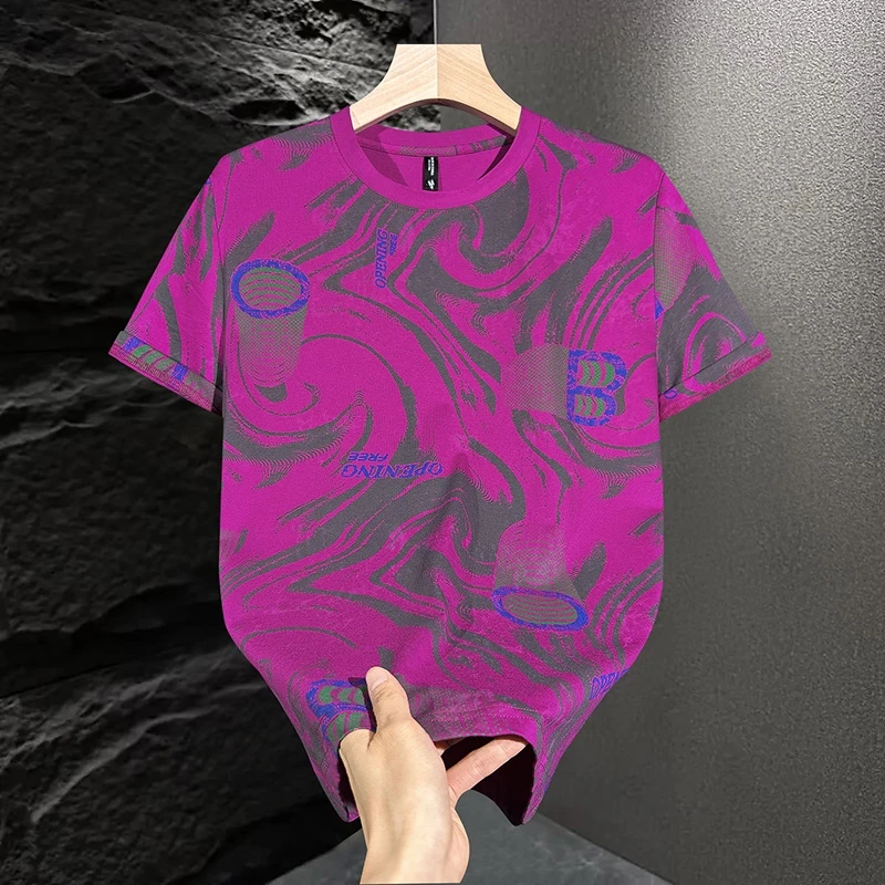 夏季男士短袖青春活力水印图案圆领时尚T恤韩版潮流百搭上衣