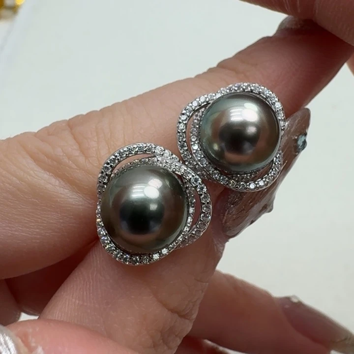 海水珍珠耳饰银S925镶嵌