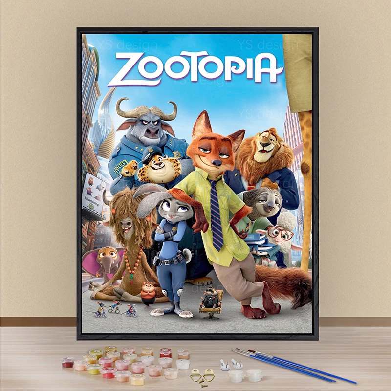 疯狂动物城绘画数字油画手绘填色画画爆款卡通装饰画手工diy礼物