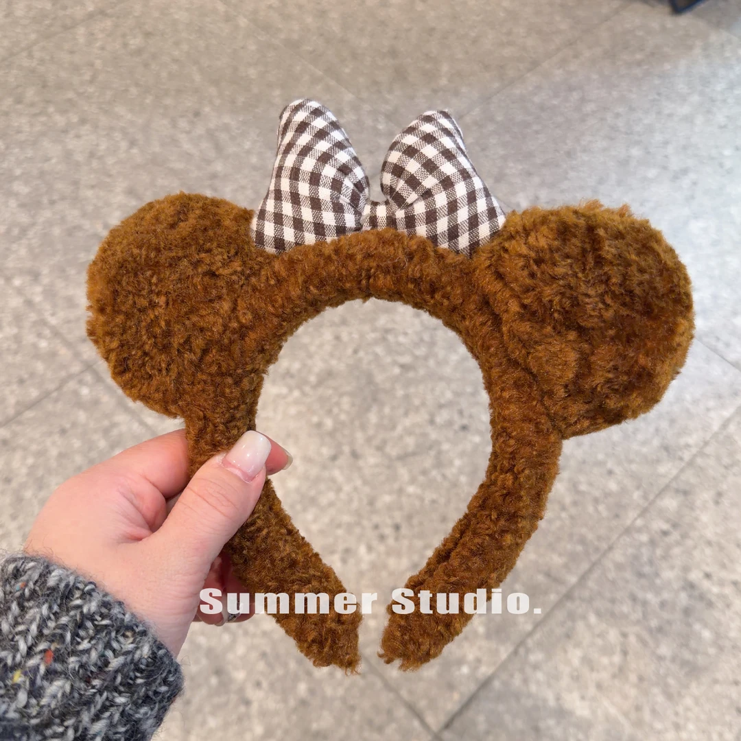 咖色蝴蝶结小熊耳朵发箍秋冬高级感仿羊羔毛头箍洗脸居家面膜压发