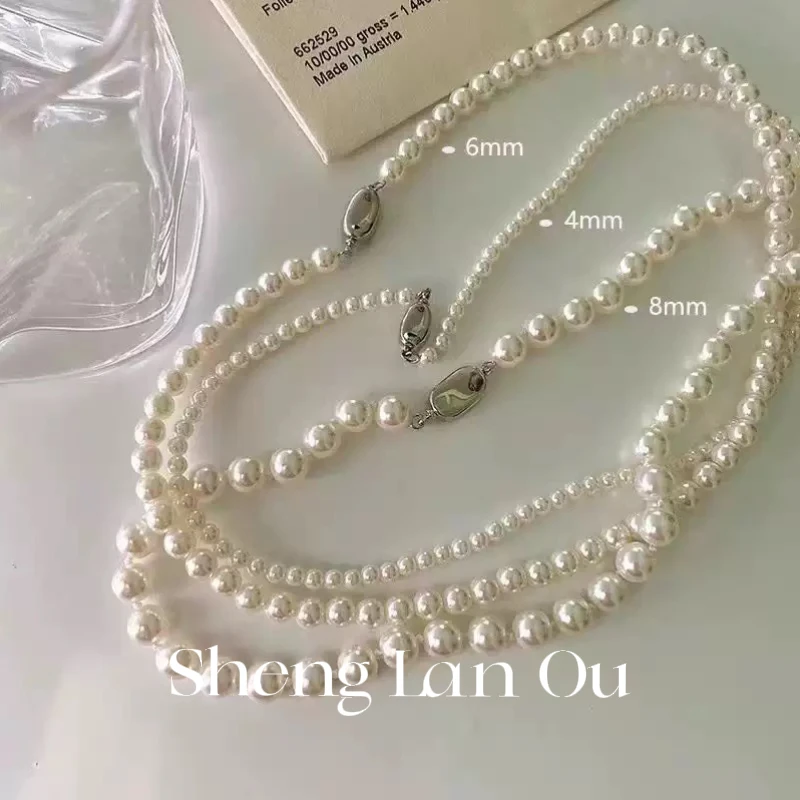 铜合金项链 法式百搭气质强光高亮施家珠珠项链