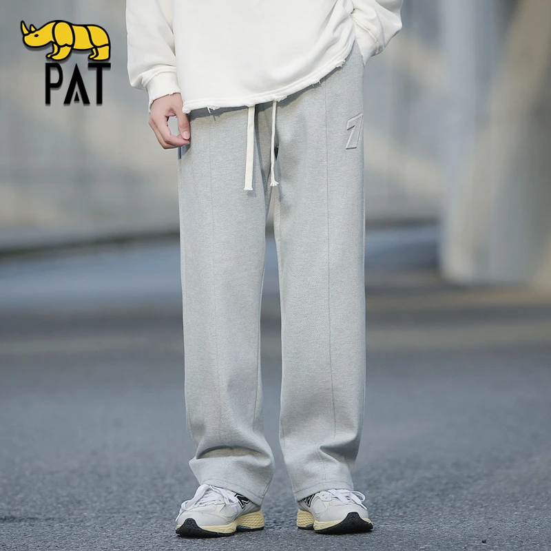 PAT平安犀牛官方美式高街休闲长裤男款2025春季宽松直筒阔腿裤