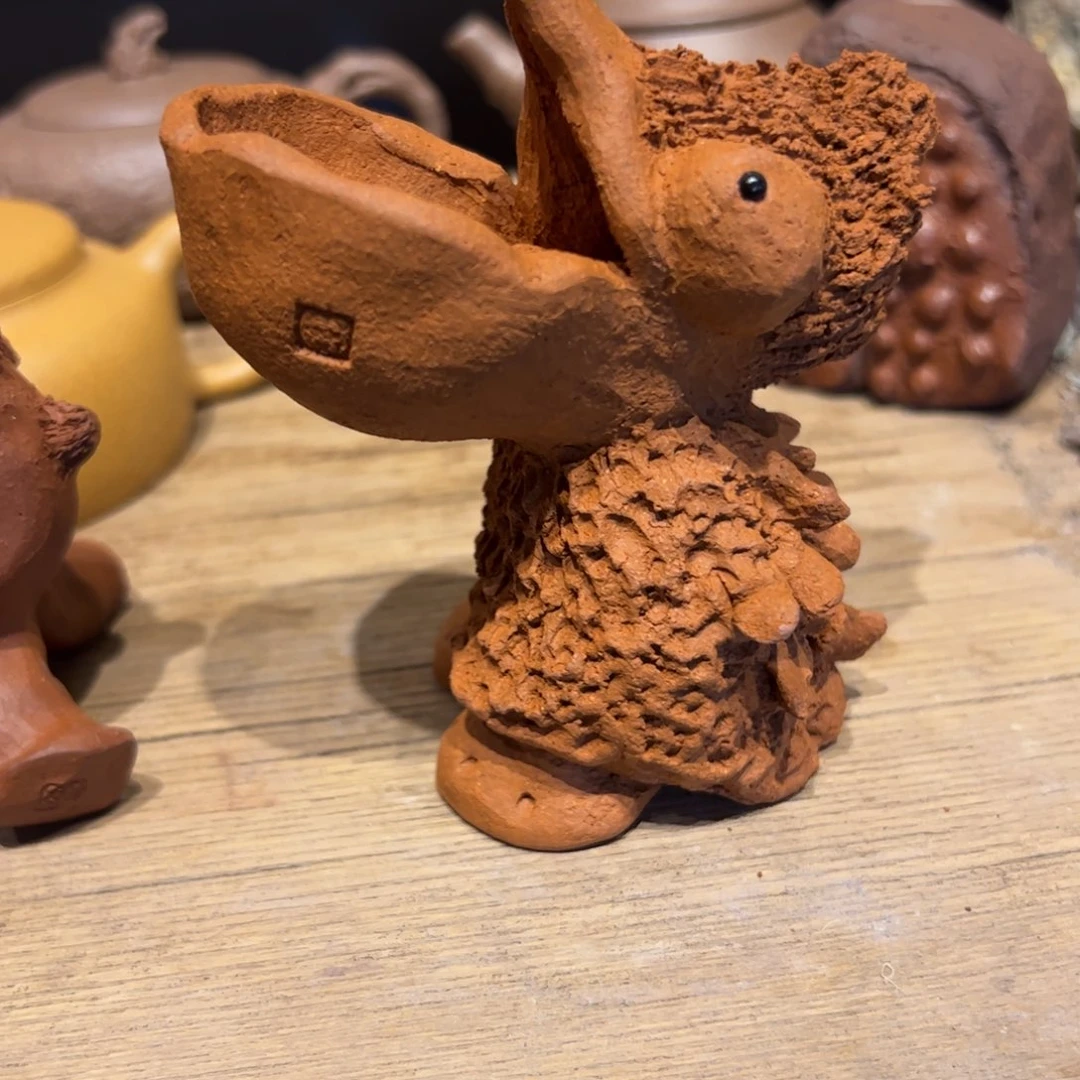 紫砂茶宠王*福小鸟红泥