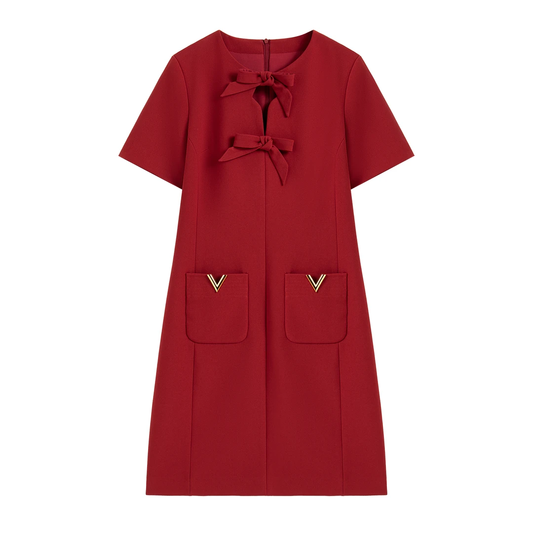 【南油仓】早春季新高级感名媛范蝴蝶结短袖连衣裙