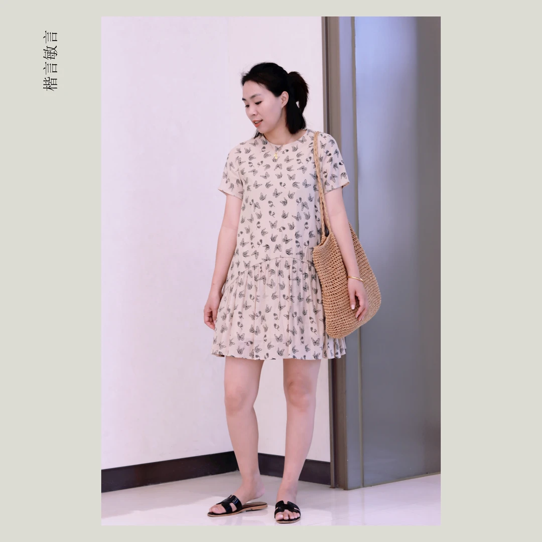 印花圆领女装优雅夏季裙子新款气质宽松时尚小个子裙短袖娃娃裙