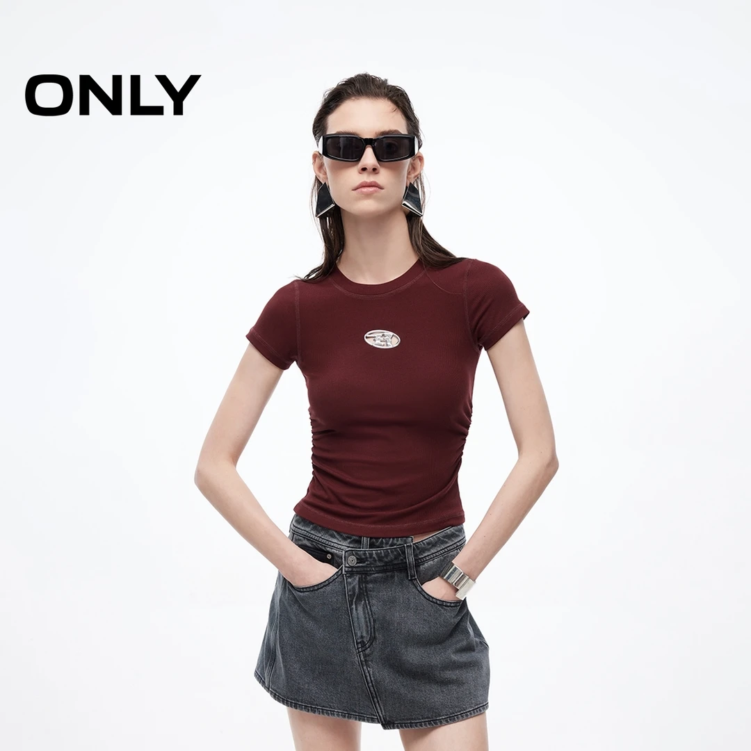 ONLY2025夏季新款胸前镂空字母设计短袖圆领正肩T恤女|125201038
