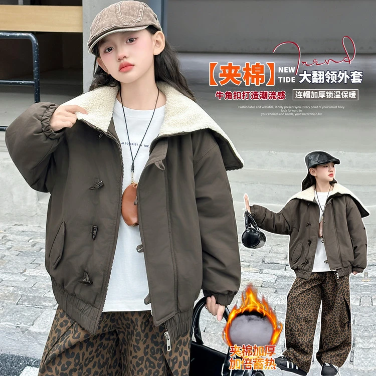 女童棉服秋冬2025新款初中生女孩冬款洋气棉袄外套女大童冬装棉衣