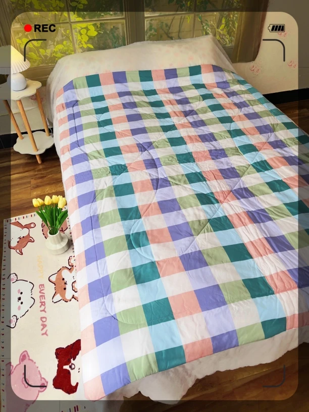 经典格子棉绸夏凉被空调被夹棉学生宿舍