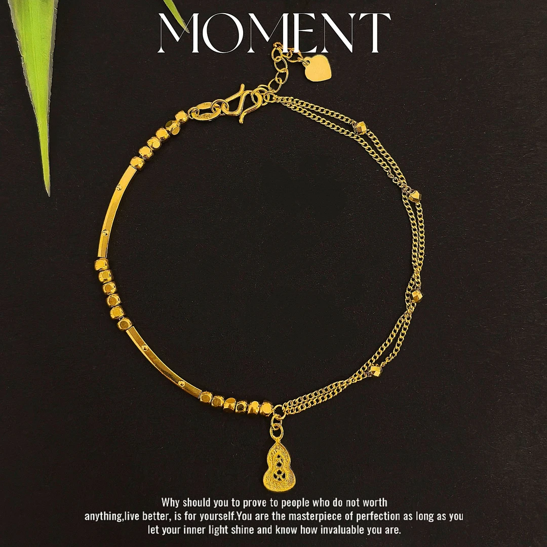 金斗芸足金葫芦弯管蹦迪珠双层手链    个性日常百搭足金999手链