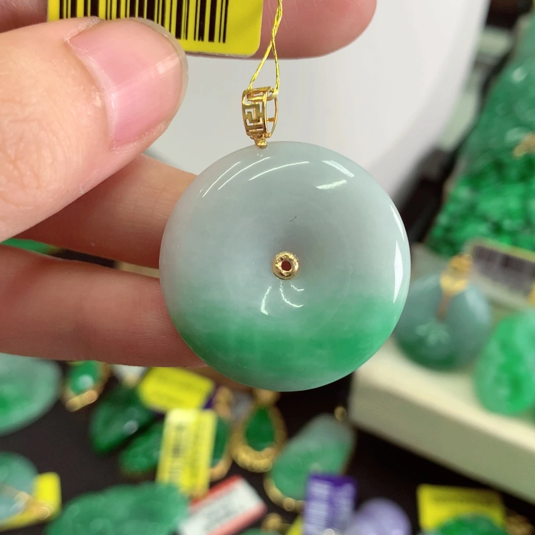 翡翠18K金镶嵌吊坠(不含链)