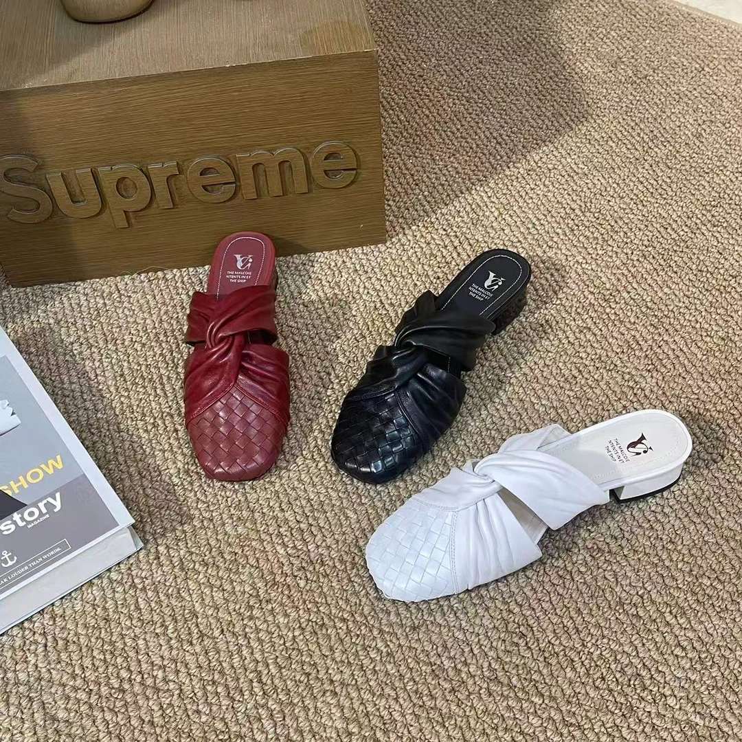 1363【蔚来】羊皮版欧洲站2025方头气质编织头层皮单鞋B【5CM】