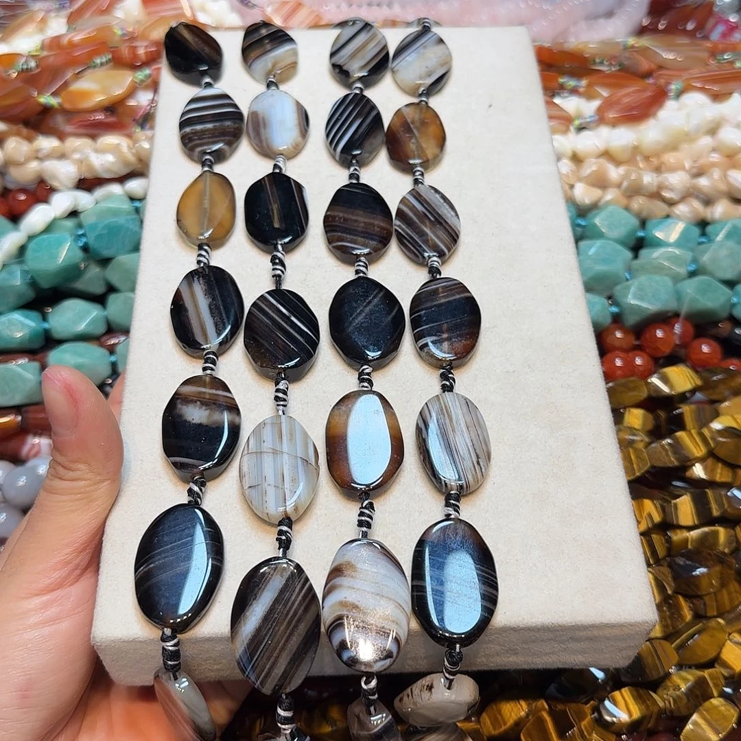 玛瑙/玉髓合金珠宝半成品黑玛牌千层玛瑙一条