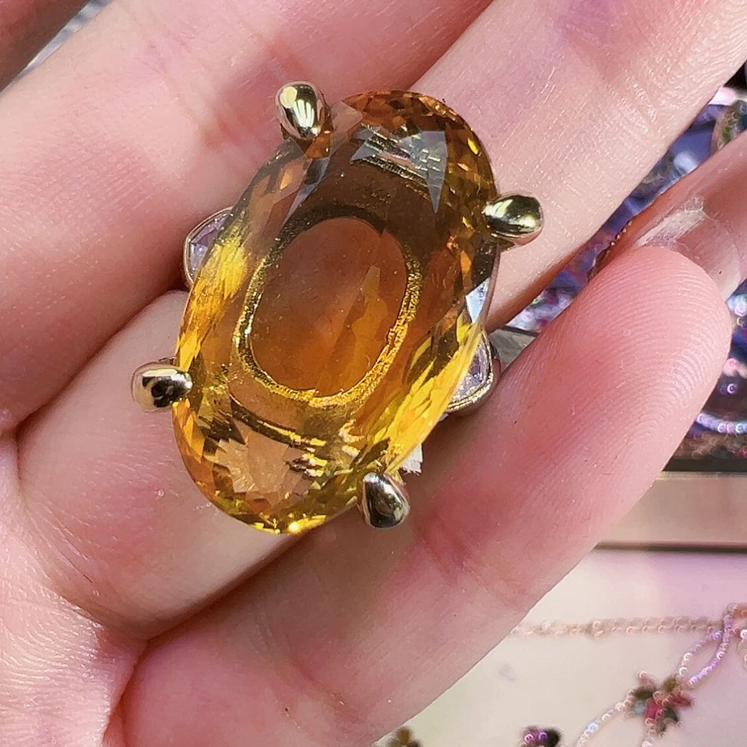 黄晶珠宝半成品银S925镶嵌