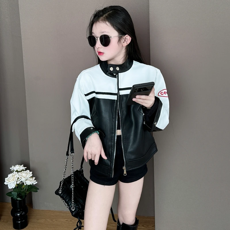 女童春季皮衣外套韩版炸街机车服上衣洋气百搭女孩秋装夹克衫2025