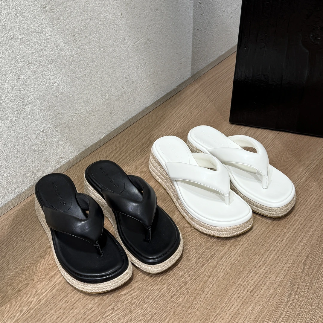 2025夏季新款编织厚底人字拖女外穿防水台增高坡跟休闲夹趾拖鞋