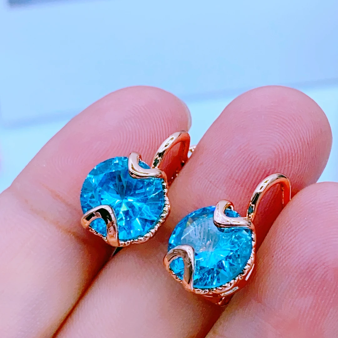 合金玻璃耳饰 蓝色小众耳环 كۆك رەڭ ئايبالداق  ھالقا كىچىكرەك