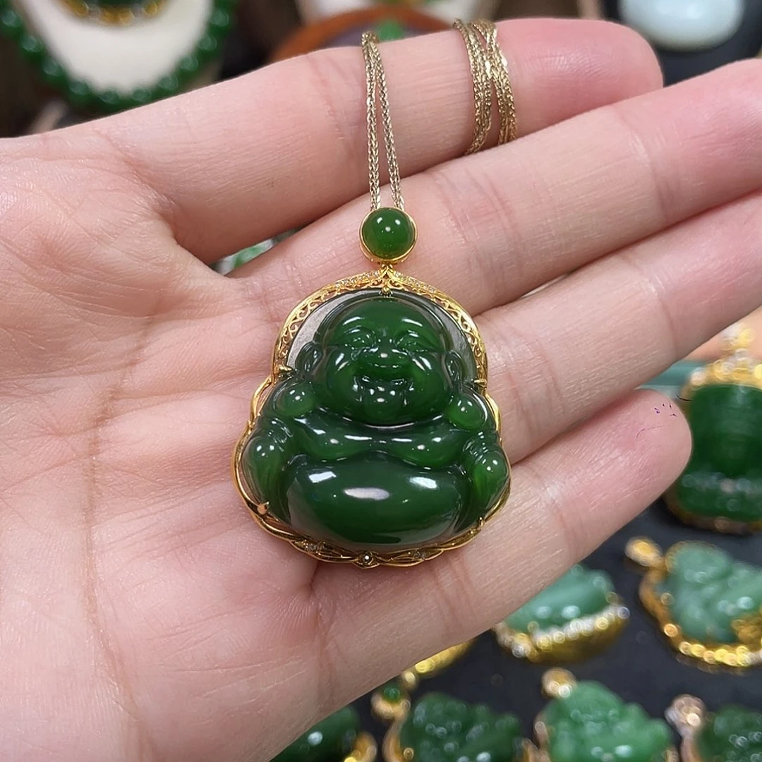 和田玉（碧玉）18K金镶嵌颈饰30mm