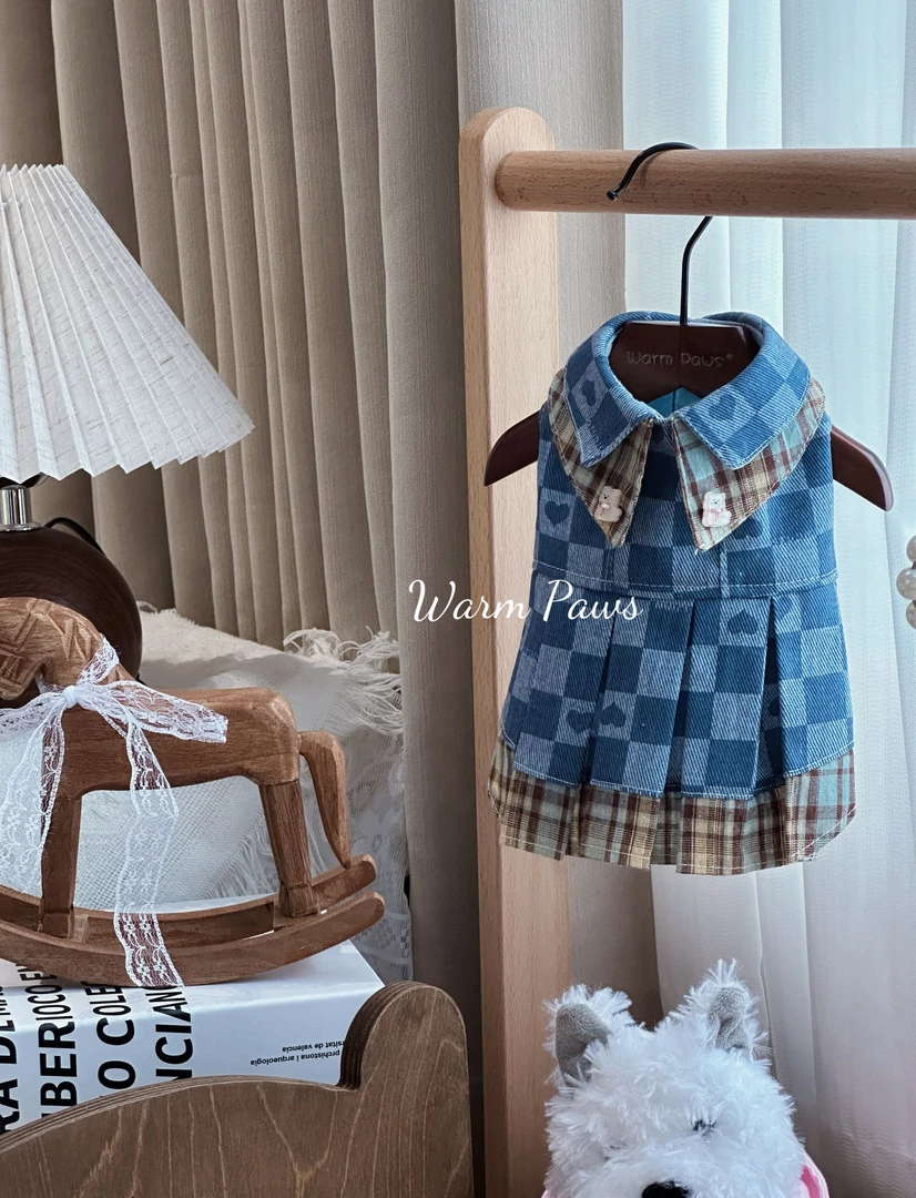 新款秋季宠物英伦学院风牛仔裙马尔济斯约克夏比熊泰迪小型犬