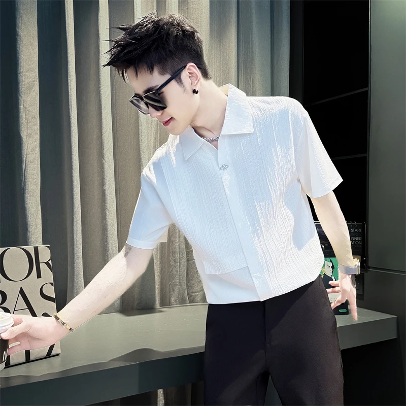 男士衬衫夏季薄款2025新款网红痞帅潮牌男装寸衫百搭夏天短袖衬衣