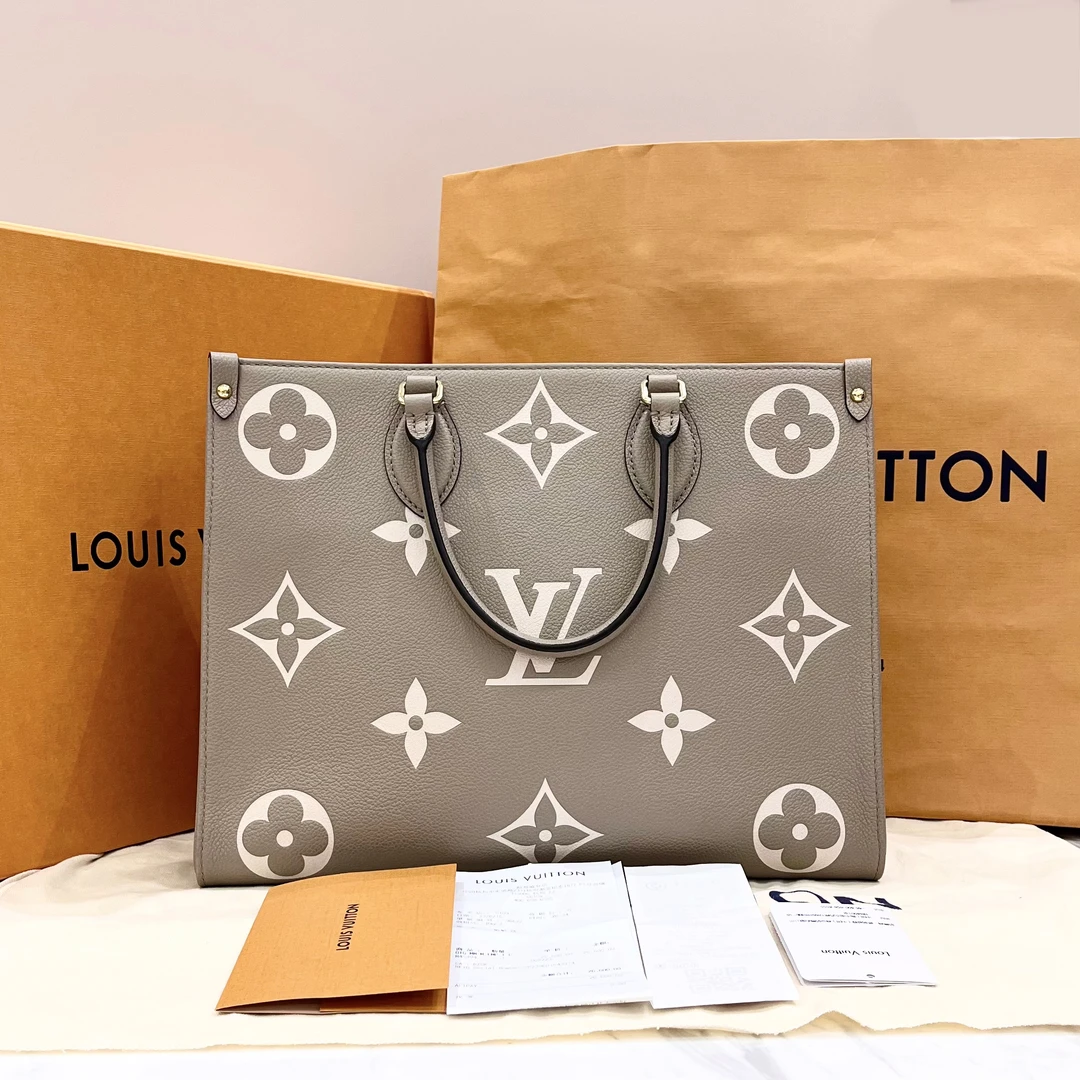 99新 LouisVuitton/路易威登 大象灰中号onthego芯片款23年全套