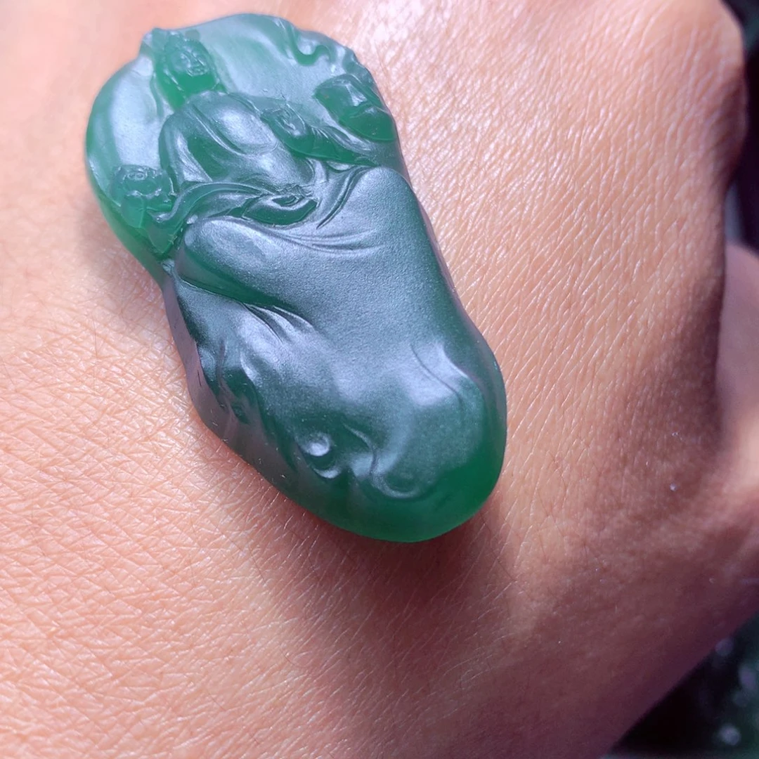 雾***花定制翡翠未镶嵌天然翡翠A货毛货挂件