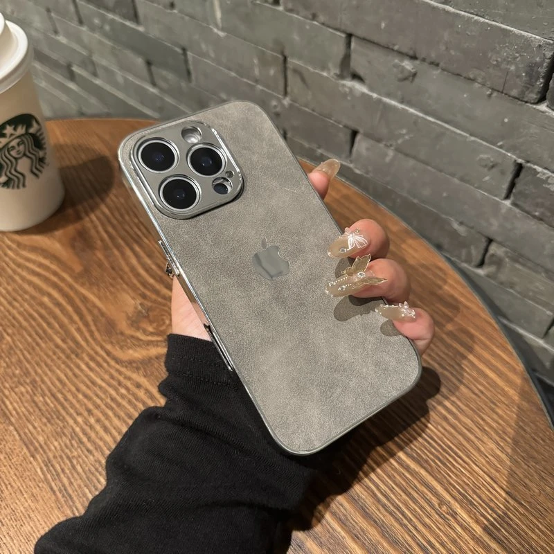 绒布适用苹果15promax手机壳iPhone16电镀银色边14镜头膜13/12/11