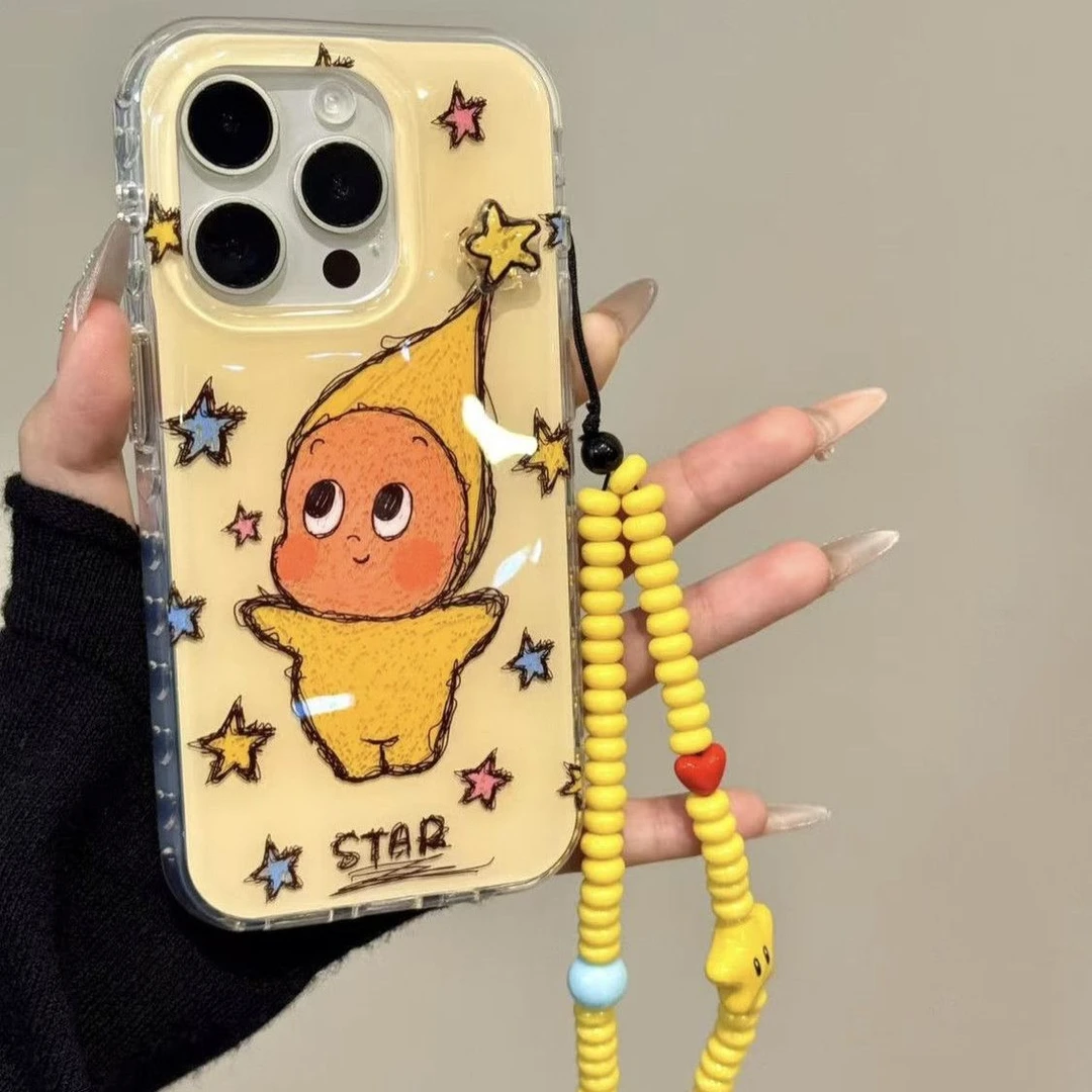 ins手绘彩星星人链条适用iPhone16手机壳15/14promax新款13女防摔