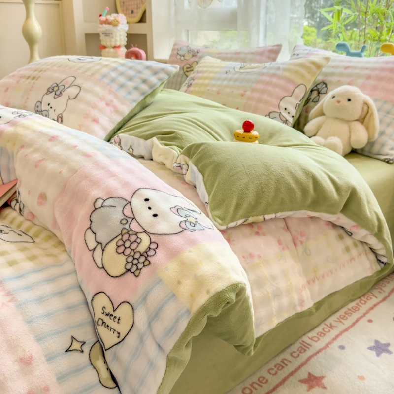 加厚牛奶绒被套单件150x200x230珊瑚绒被罩四件套双面泡泡绒加绒3