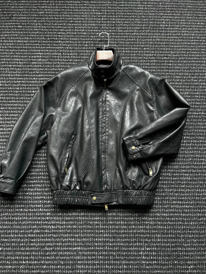 做旧耐磨立领皮夹克外套秋冬复古工装机车皮夹克时尚百搭休闲上衣