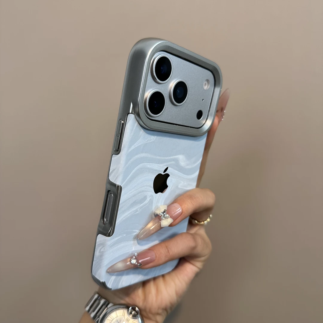 电镀绒布水波纹适用苹果17pro/16/15/14手机壳创意高级防摔软壳13