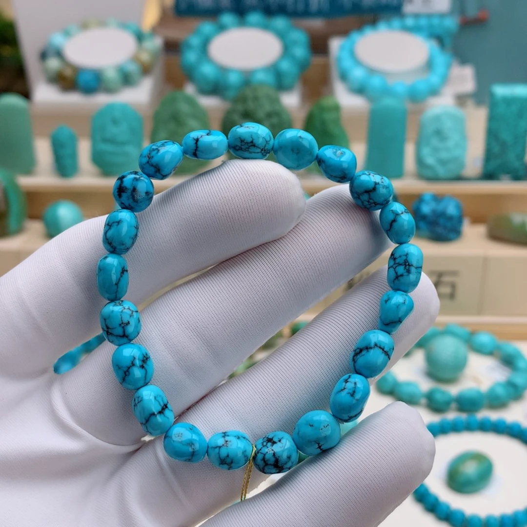 绿松石未镶嵌挂件蓝随形手串