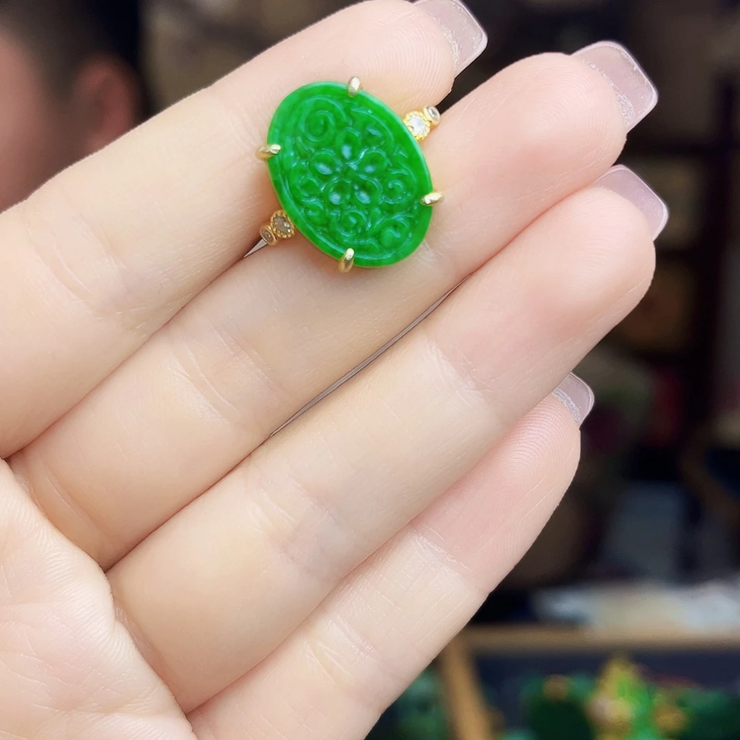 翡翠银S925镶嵌颈饰戒指