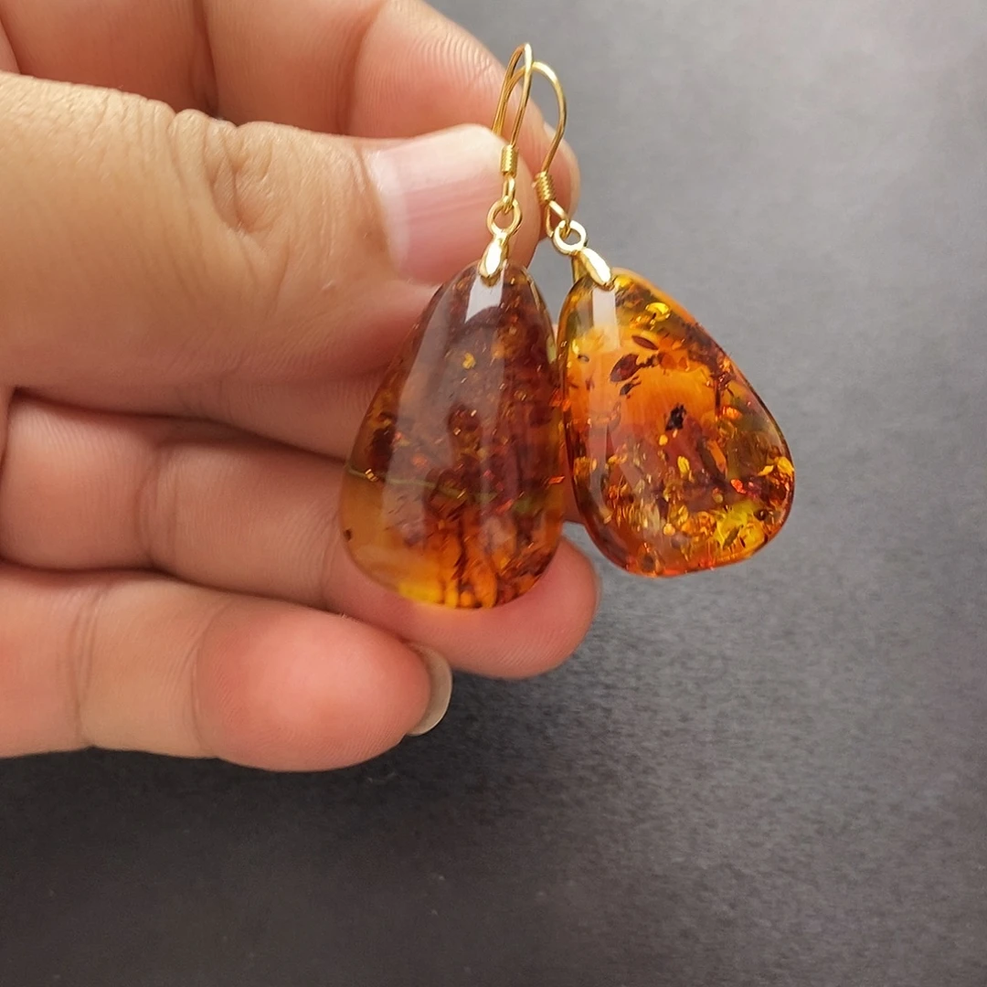 琥珀未镶嵌裸石耳坠