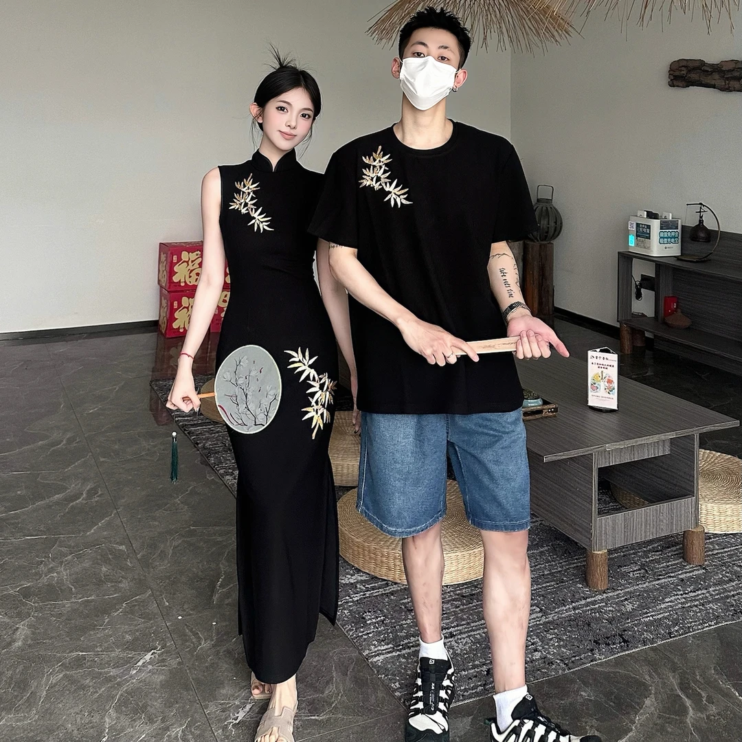 情侣装夏装新中式国风改良旗袍连衣裙显瘦领证订婚一裙一衣男上衣