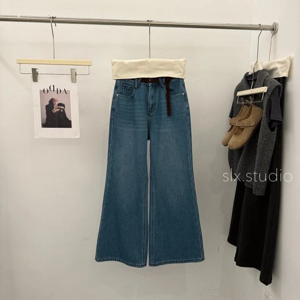 slx@ 2908-110 牛仔微喇阔腿裤