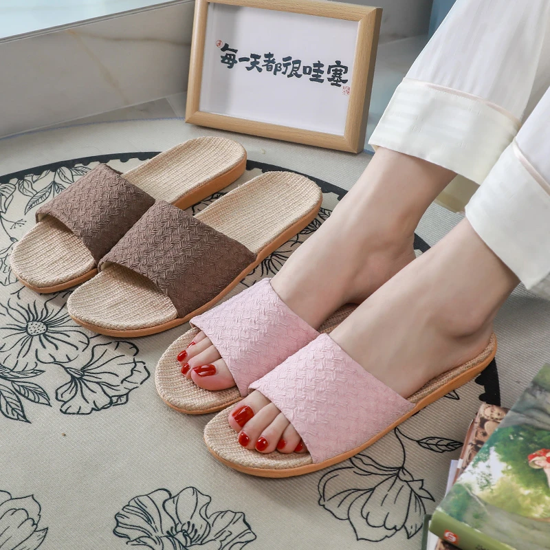 2025新款亚麻拖鞋女夏季居家用情侣室内软底防滑耐磨凉拖鞋男夏天