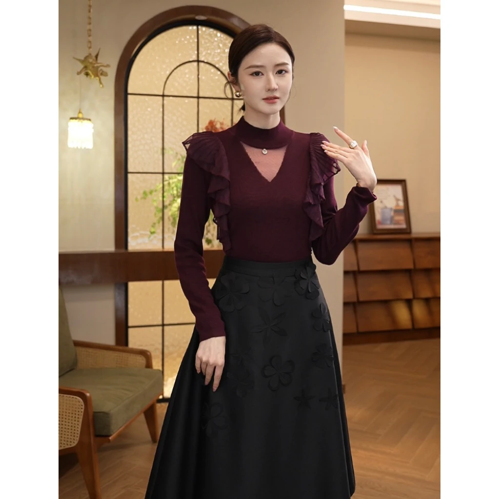 2026秋冬新款【8511】含绵羊毛气质时尚百搭针织衫紫红色爆款毛衣