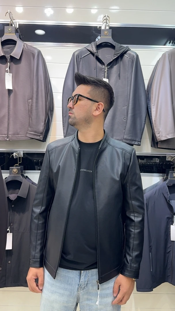 立领常规春季直下摆常规款男皮衣修身黑色时尚秋季
