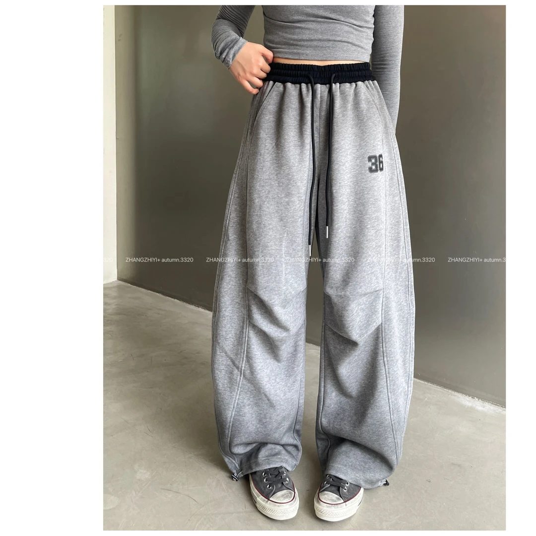 【秋风轻拂】秋款数字印标喷色做旧弯刀裤女百搭显瘦潮流时尚3320