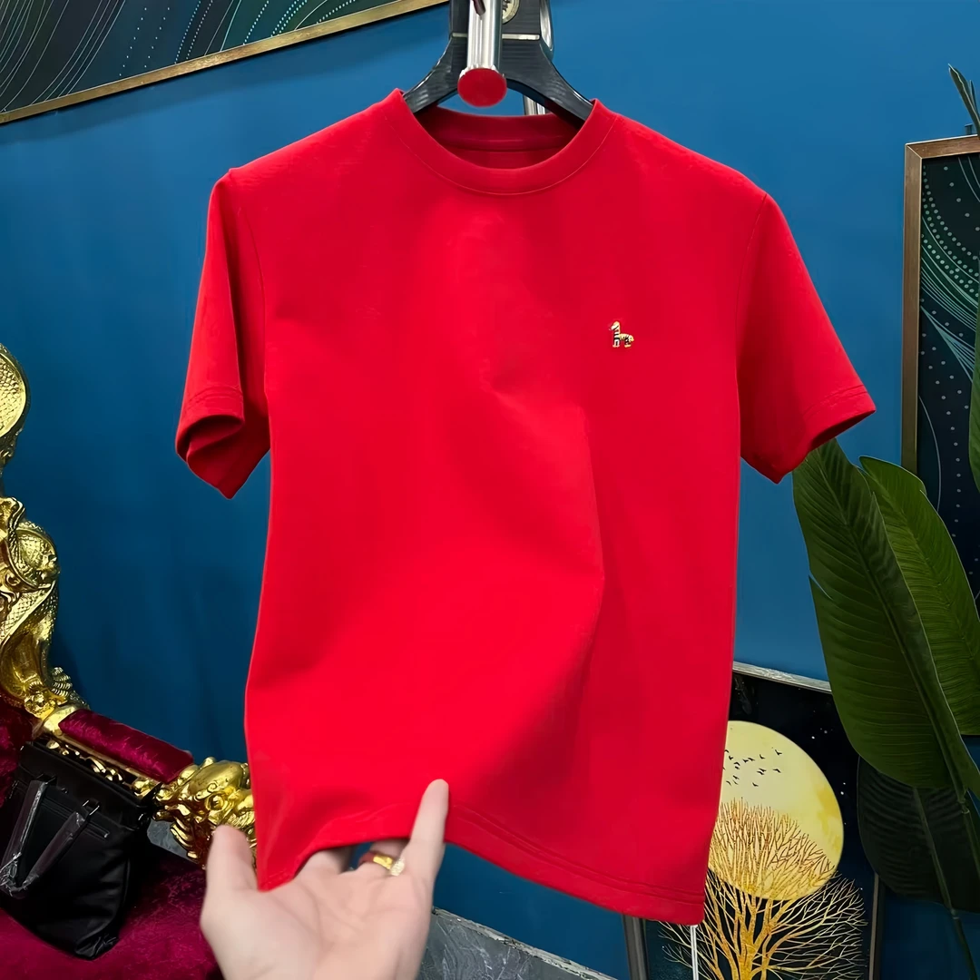 【2026马年】寓意简约休闲时尚百搭圆领小马刺绣加厚短袖打底-1170