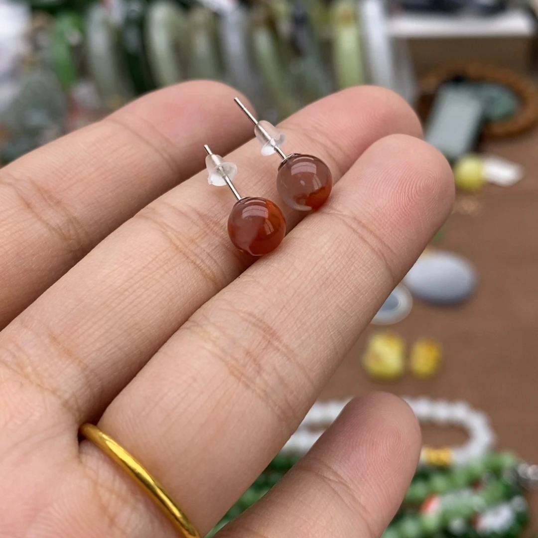 银S925镶嵌南红玛瑙耳饰